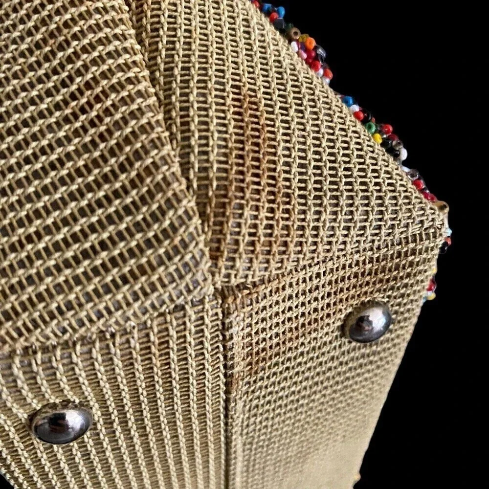 Vintage Soure' Bag New York Needlepoint Beaded Rhinestones Lucite Handle